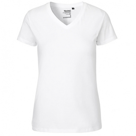 Neutral - V-Ringad T-Shirt Slim Fit i Ekologisk Bomull Dam Vit , Small