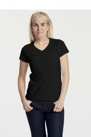 Neutral - V-Ringad T-Shirt Slim Fit i Ekologisk Bomull Dam Svart, Smal