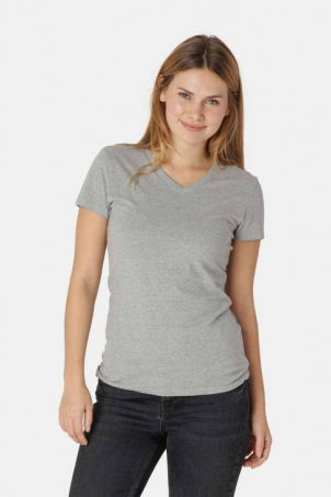 Neutral - V-Ringad T-Shirt Slim Fit i Ekologisk Bomull Dam Grå, X-Larg