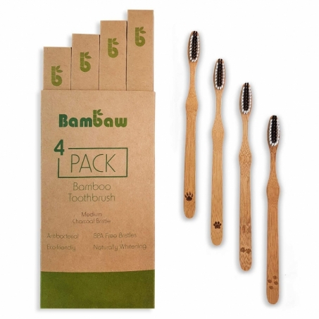 Bambaw - Tandborste Ekologisk Bambu, 4-Pack Medium