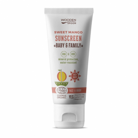 Wooden Spoon - Sunscreen Baby & Family SPF 50, Invisible, Sweet Mango, 100 ml