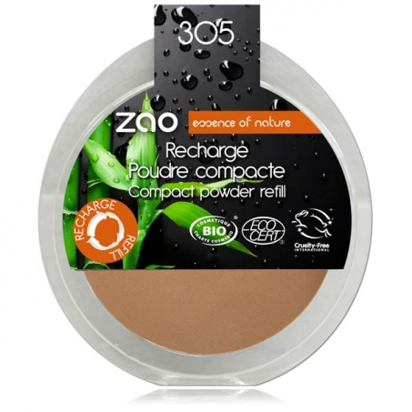 Zao Organic Makeup - Compact Powder, Refill, 305 Milk Chocolate