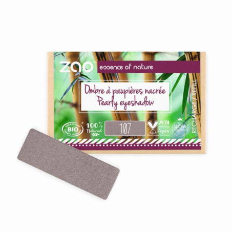 Zao Organic Makeup - Rectangular Eyeshadow, Refill, 107 Brown Grey