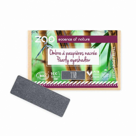 Zao Organic Makeup - Rectangular Eyeshadow, Refill, 110 Metal Grey