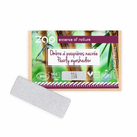Zao Organic Makeup - Rectangular Eyeshadow, Refill, 114 Silver
