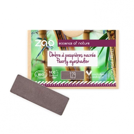 Zao Organic Makeup - Rectangular Eyeshadow, Refill, 129 Pearly Taupe