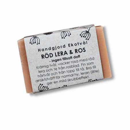 Malin i Ratan - Handgjord Ekotvål Röd Lera & Ros, utan Doft, 40 gr
