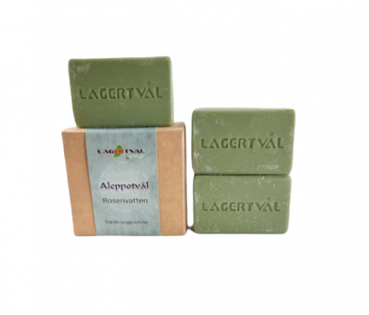 Lagertvål - Naturlig Aleppotvål med Doft 3 x 125 gr , Rosenvatten