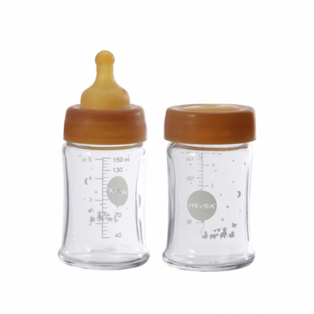 Hevea - Nappflaskor i Glas Napp i Naturgummi 2-pack, 150 ml