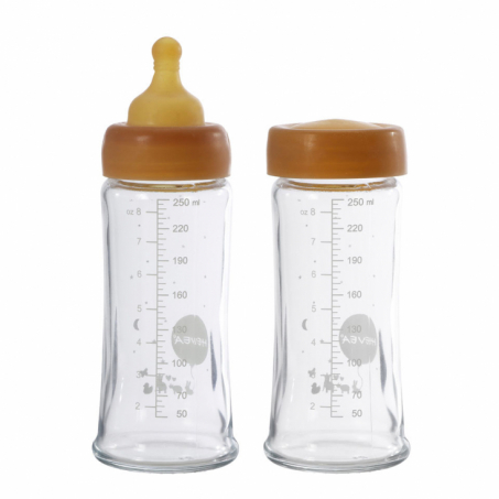 Hevea - Nappflaskor i Glas Napp i Naturgummi 2-pack, 250 ml