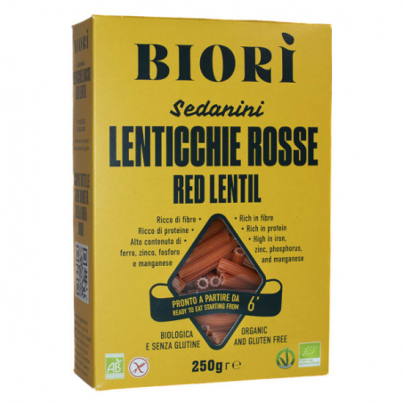 Biori - Pasta Rda Linser Sedanini, 250 gr EKO, Glutenfri