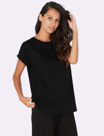 Boody - Rundhalsad Loose Fit T-shirt i Bambu Dam Svart, M