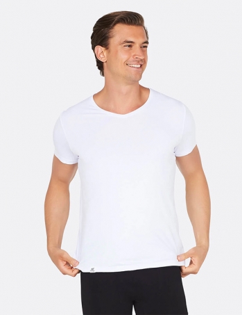 Boody - V-ringad T-shirt i Bambu Herr Vit