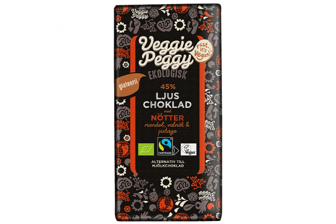 Veggie Peggy - Vegansk & Ekologisk Ljus Choklad, Nötter