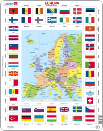Larsen - Rampussel Karta Europa med Flaggor 70 Bitar