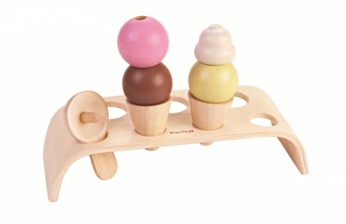 PlanToys - Glasstrutar med Ställ, Glasskulor och Skopa i Trä