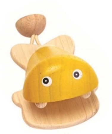 PlanToys - Kastanjett i Trä Fisk, Gul