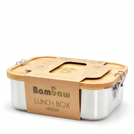 Bambaw - Lunchbox i Rostfritt Stl med Bambulock, 1400 ml