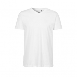 Neutral - V-Ringad T-Shirt Slim Fit i Ekologisk Bomull Herr Vit