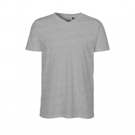 Neutral - V-Ringad T-Shirt Slim Fit i Ekologisk Bomull Herr Gråmelerad