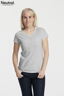 Neutral - V-Ringad T-Shirt Slim Fit i Ekologisk Bomull Dam Grå