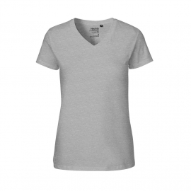 Neutral - V-Ringad T-Shirt Slim Fit i Ekologisk Bomull Dam Grå