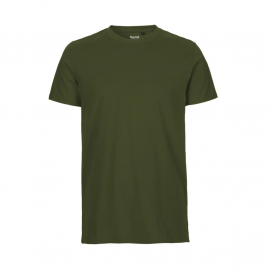 Rundhalsad T-Shirt Slim Fit i Ekologisk Bomull Herr Khaki