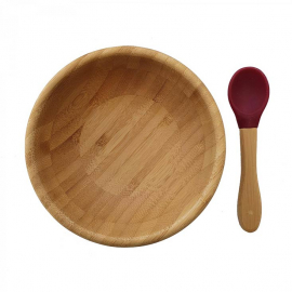 Summerville Organic - Djup Tallrik med Sked i Bambu och Silikon, Röd