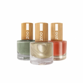 Tre nagellack i Khaki, Terracotta och Guld från Zao Organic Makeup