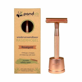 Pandoo - Säkerhetsrakhyvel i Metall med Ställ, Rose Gold