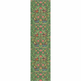 Bordslöpare med blommor och fåglar på grön bakgrund