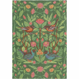 Handduk Fågelliv grön med blommor och fåglar 35 x 50 cm