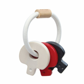  PlanToys - Skallra Nycklar i Trä, Baby Rattle, Hög kontrast
