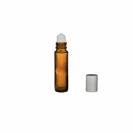 Roll-on liten glasflaska 10 ml Plastkula, Amber flaska Silver Kork