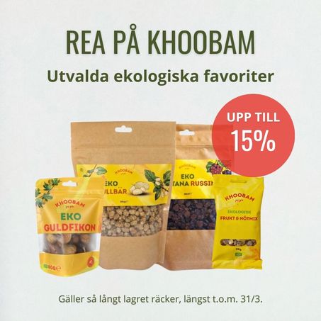 upp till 15% på khoobams utvalda ekologiska produkter