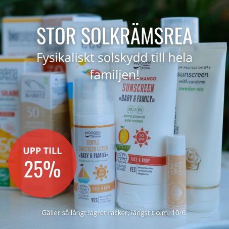 upp till 25% på solkräm med fysikaliskt skydd