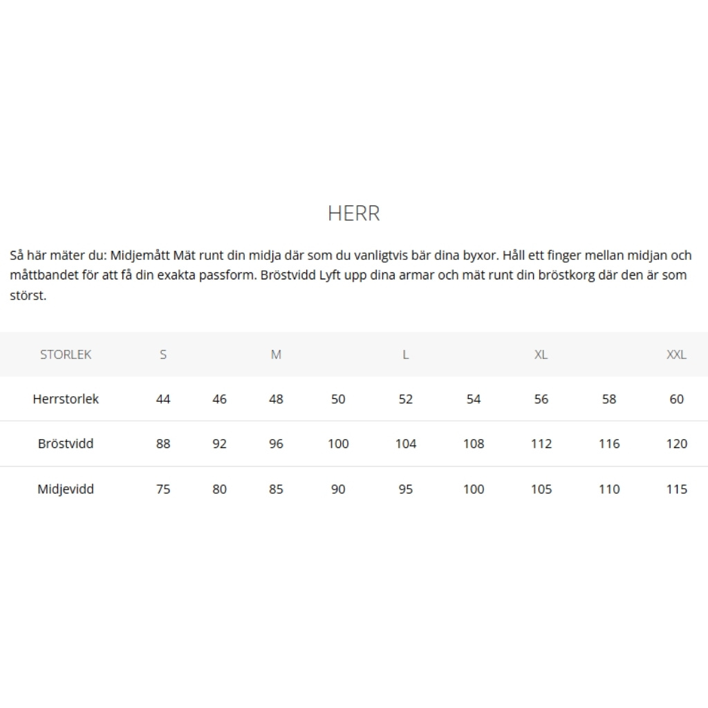 Storleksguide herr wiges