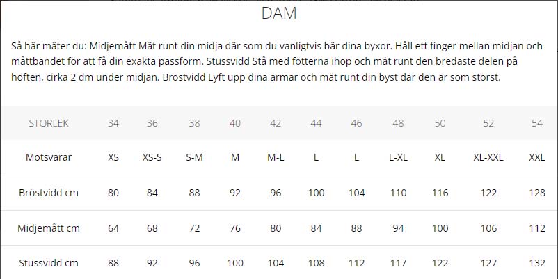 Storlekstabell Hippster trosa Bambu