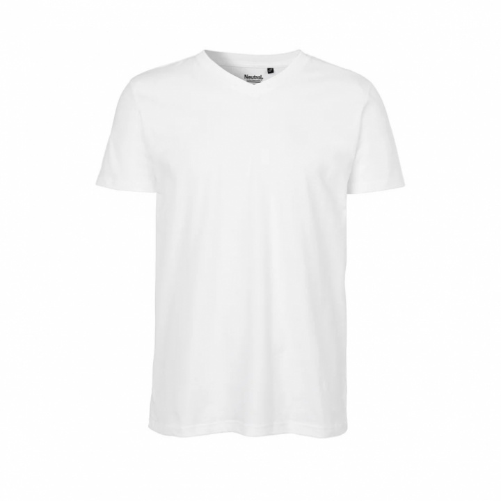 Neutral - V-Ringad T-Shirt Slim Fit i Ekologisk Bomull Herr Vit