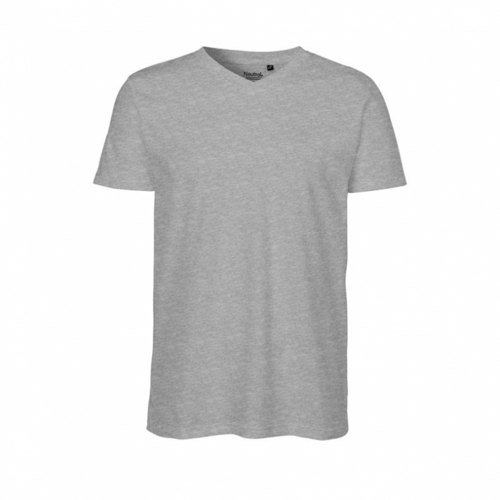 Neutral - V-Ringad T-Shirt Slim Fit i Ekologisk Bomull Herr Gråmelerad