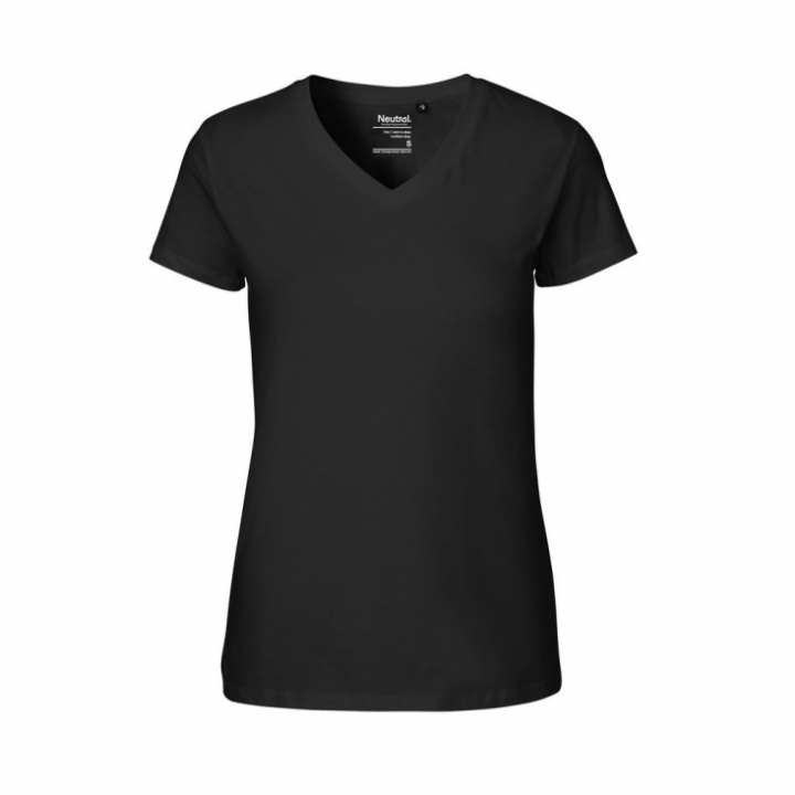Neutral - V-Ringad T-Shirt Slim Fit i Ekologisk Bomull Dam Svart