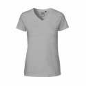 Neutral - V-Ringad T-Shirt Slim Fit i Ekologisk Bomull Dam Grå