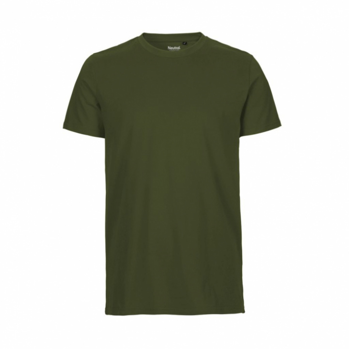 Rundhalsad T-Shirt Slim Fit i Ekologisk Bomull Herr Khaki
