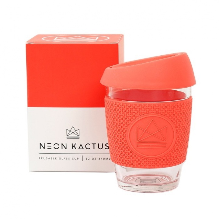 Neon Kactus - Kaffemugg i Borosilikatglas, Korallröd