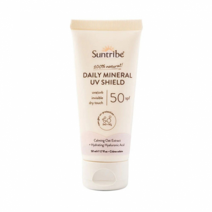 Ansiktssolkräm i tub med Daily Mineral UV Shield SPF 50 från Suntribe