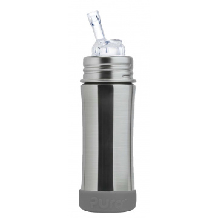 Sugrörsflaska i Rostfritt 325 ml med Bumper, Silver