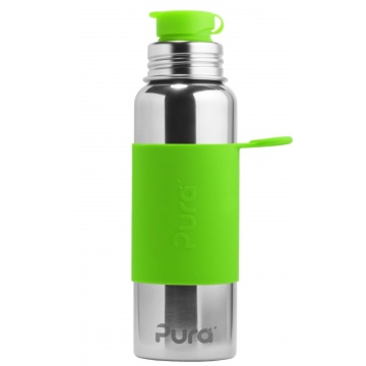 Pura - Sportflaska i Rostfritt med Silikonhölje 850 ml, Grön