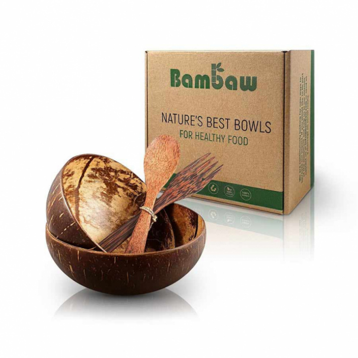 Bambaw - Kokosskål Polerad 2 st med Sked o Gaffel i gruppen Hemmet / Till köket / Burkar/skålar hos Rekoshoppen.se (1144596)