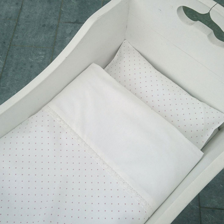 SUMMERVILLE Organic Bäddset Vagga / Barnvagn i Ekologisk Bomull Vit / Rosa Dotty
