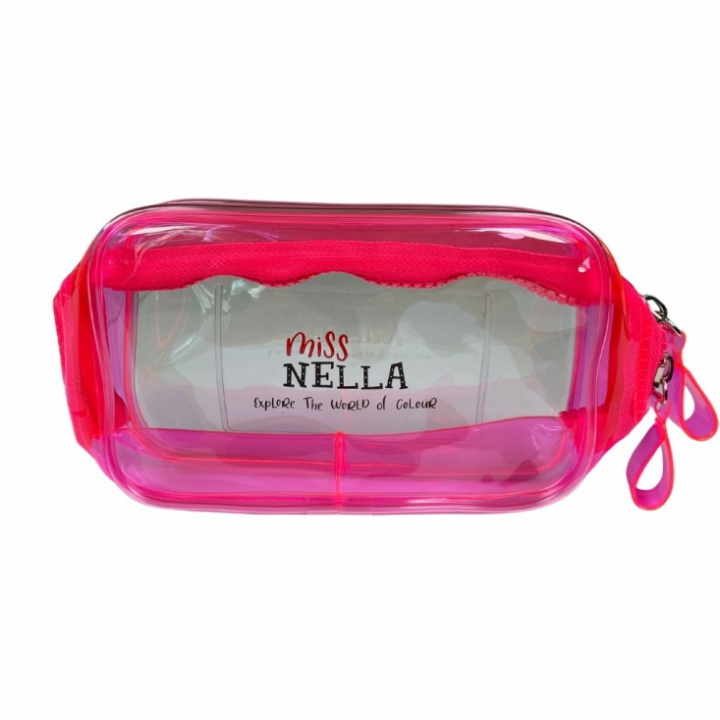 Genomskinlig necessär i plast med rosa kanter